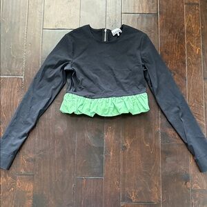 Ganni Black Top with Green Accents